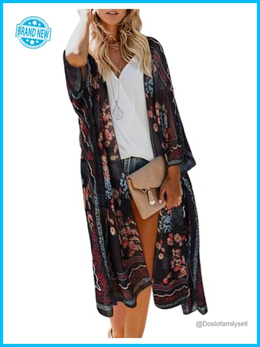 Women's Boho Lightweight Chiffon Kimono Cover Up Beach Cardigan